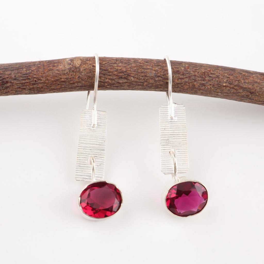 Pink Rubellite Gemstone 925 Solid Silver Jewelry Handmade Birthday Earrings 1.9" EE-168-6