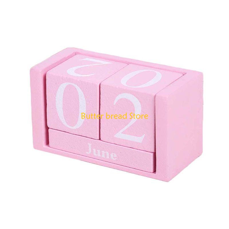 

W89C Vintage Wooden Calendar Blocks Month Date Display Desktop Acce розовый