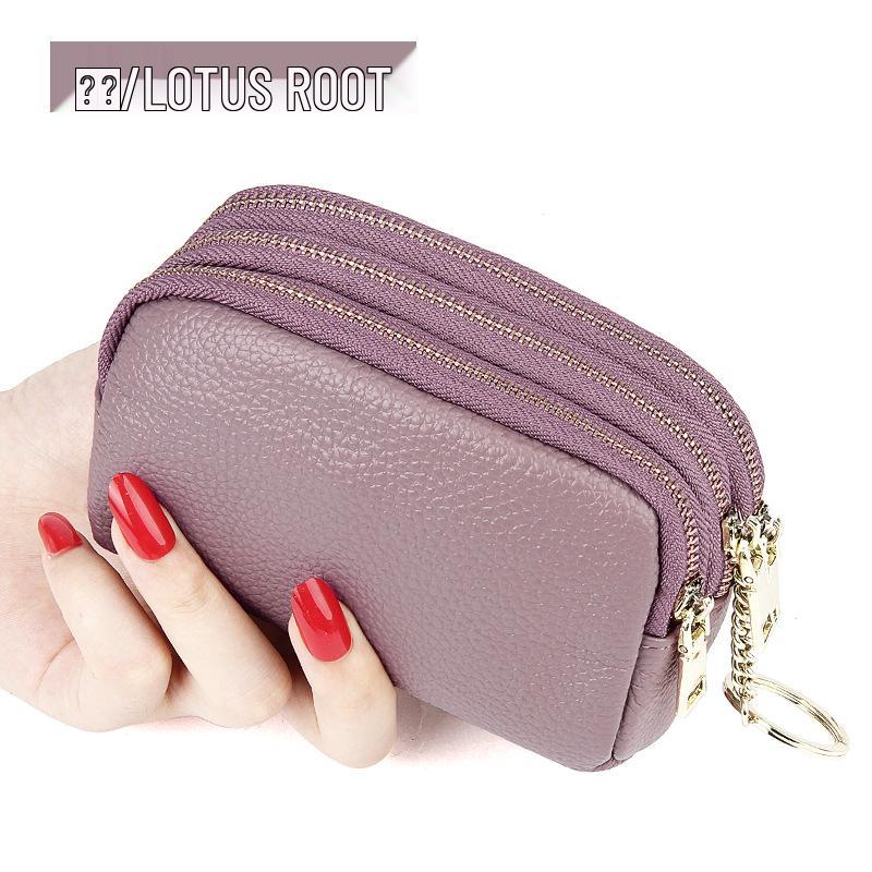Europäische & Amerikanische Echtes Leder Mini Clutch: Einfache Mode Drei-Reißverschluss Münz- & Schlüsseltasche