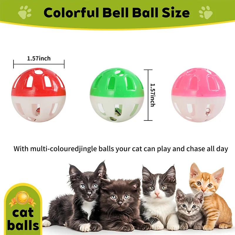 10 PCS Cat Balls with Bell Cat Jingle Balls for Cats Kitten Plastic Bell Ball Pounce Chase Rattle Toys Assorted Color Pet Ball