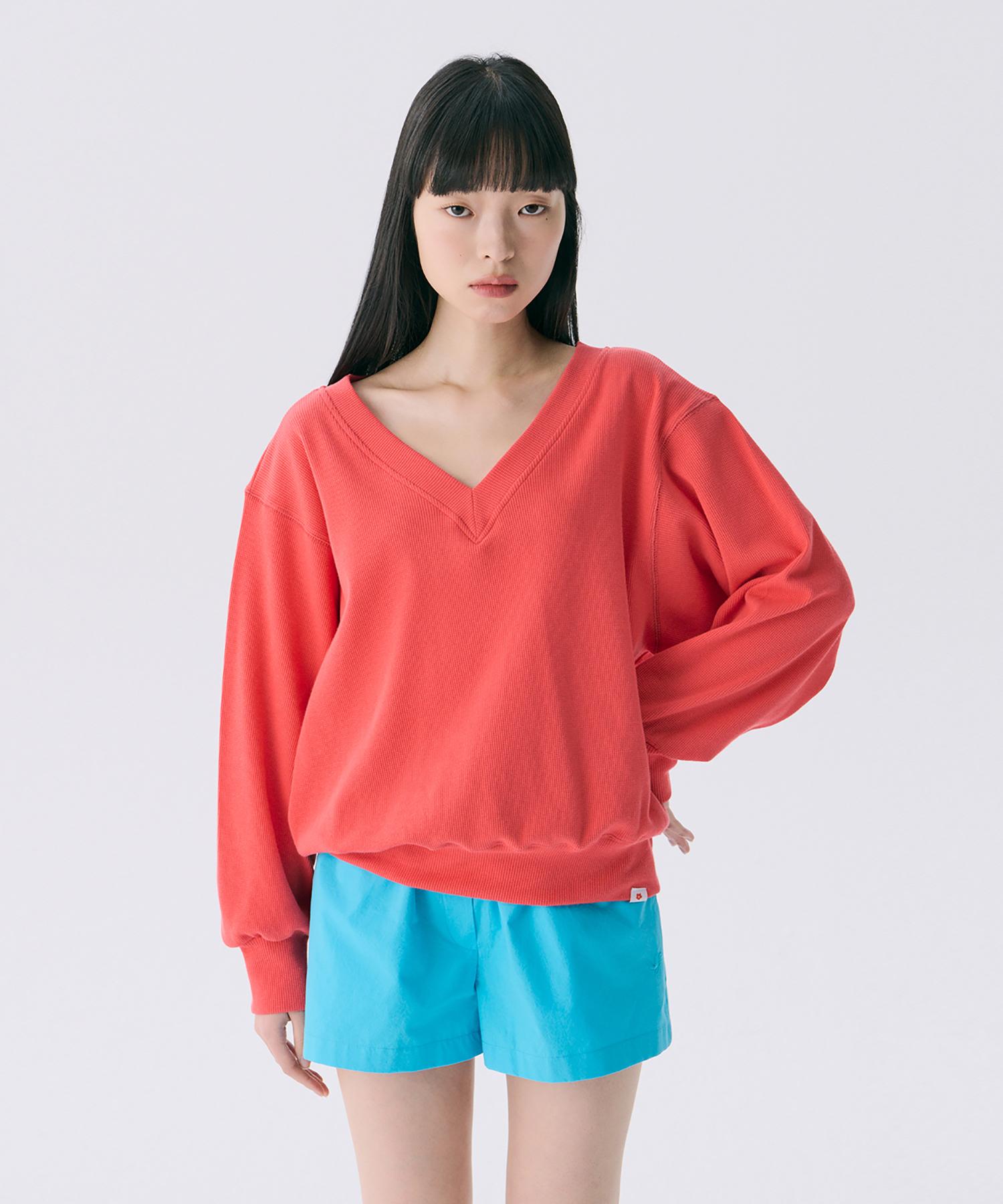 Jun Jun Space Vol12. V-Neck Waffle T_Red(Vol12. V-Neck Waffle T_Red) F