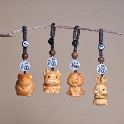 1Pc Holz Carving Kawaii Sternzeichen Schlüsselanhänger süße Tier Tasche Anhänger Auto hängende Dekoration Handy Kette Diy Zubehör