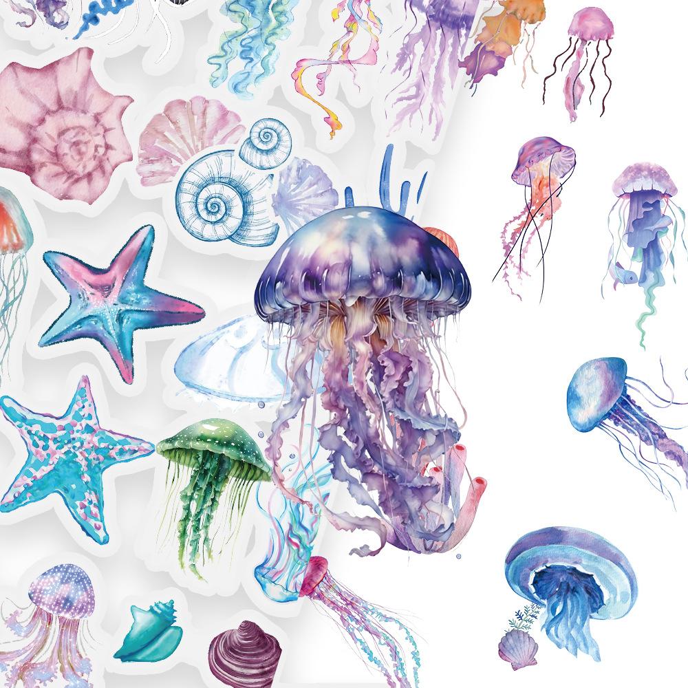 50pcs Tropical Fish Graffiti Stickers Jellyfish Sea Star Shell Coral Decorative Frame DIY Waterproof Decals