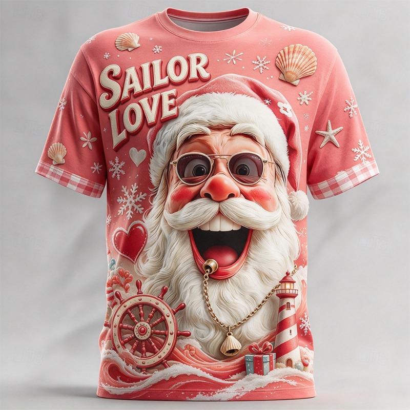 Men Christmas Short Sleeve T-shirt Santa Claus 3D Print Tee Xmas Graphic Tops Ugly Christmas Party Costume Holiday Gift for Male