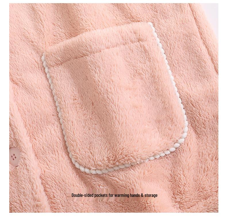 Ensemble de Pyjama d'Hiver en Flanelle pour Femme - Cardigan Mignon, Manches Longues, Vêtement d'Intérieur Chaud et Confortable