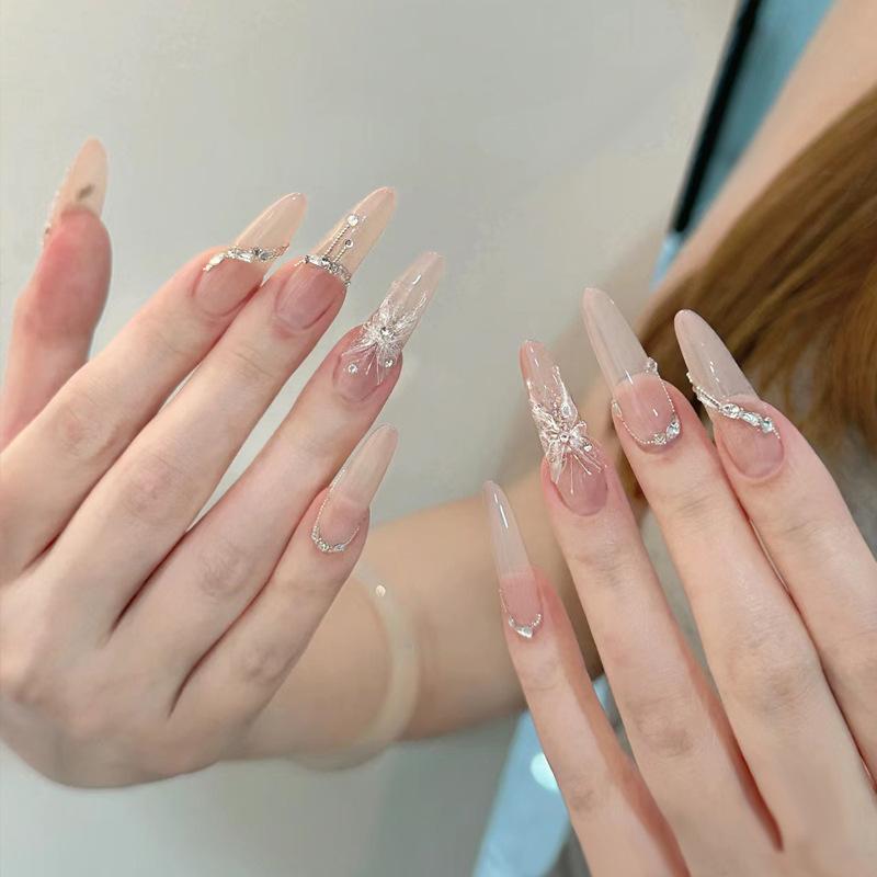 Wearing Nail Advanced Sense Spring and Summer Flash Diamond Butterfly Handmade Nail Piece Spice Girl Wearing Nail Piece