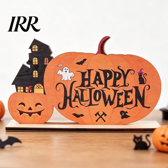 Holiday Window Display Ornament Halloween Wooden Table Sign, Cute Pumpkin Boo Ghost Vibrant Party Prop Tabletop Centerpiece for Indoor Mantel