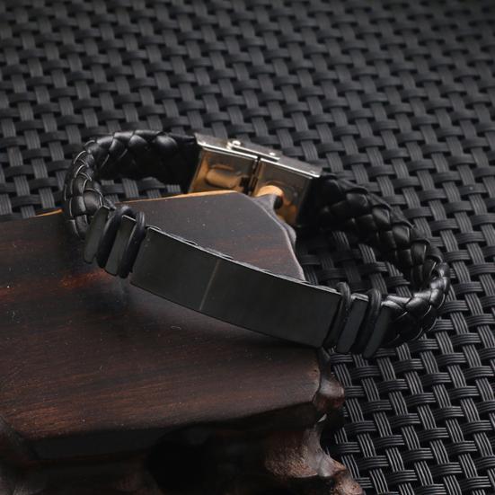 Men Silicone Faux Braided Leather Buckle Clasp Bracelet Bangle Jewelry