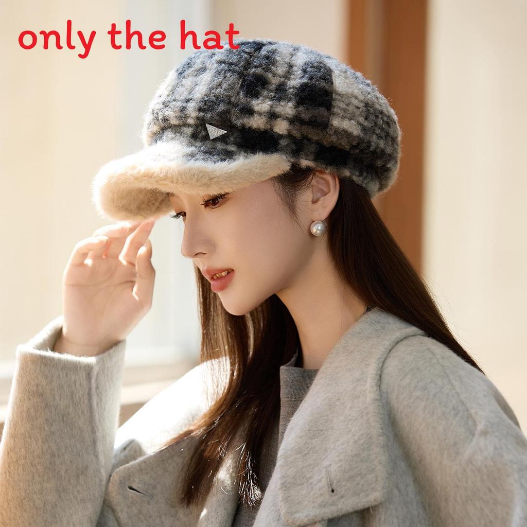 Wool Plaid Beret Hat For Women Winter Fashion Chic Warmth