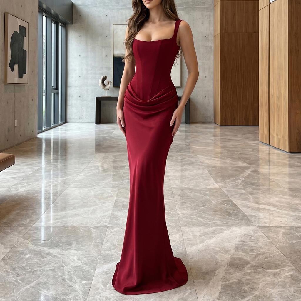 Women's Color Spaghetti Strap Corset Bodycon Dress - Slim Fit -Hugging