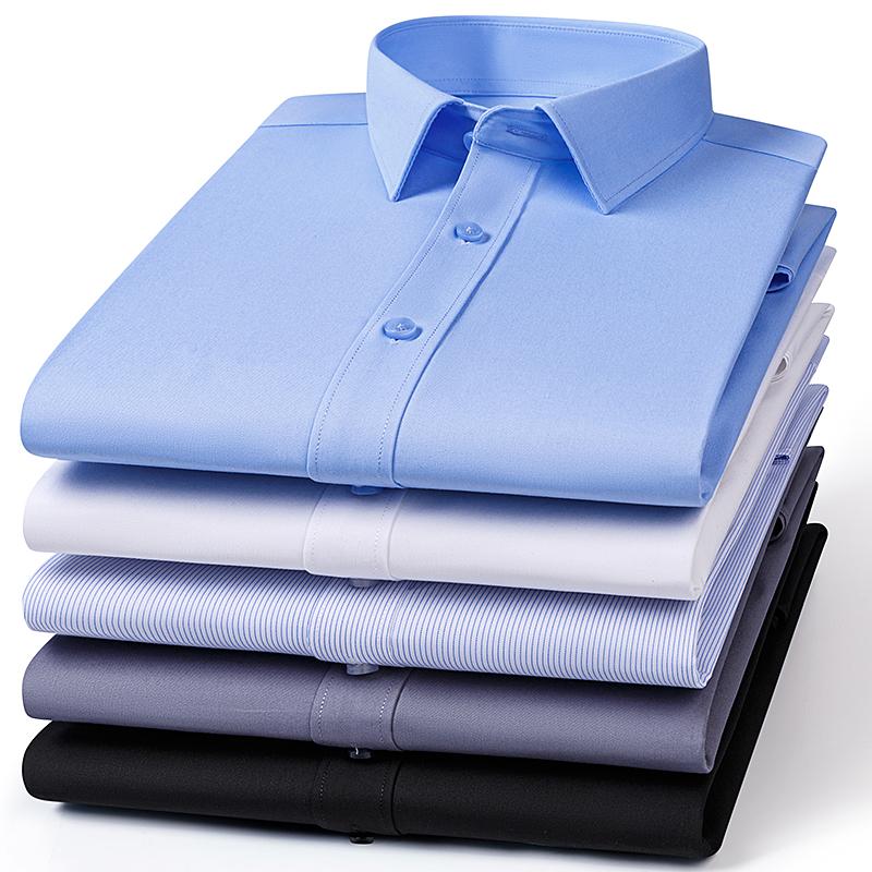 High-end Bamboo Fiber Shirt Men's Long-sleeved Short-sleeved Solid Color Non-iron Professional Formal Work White Shirt S-8XL