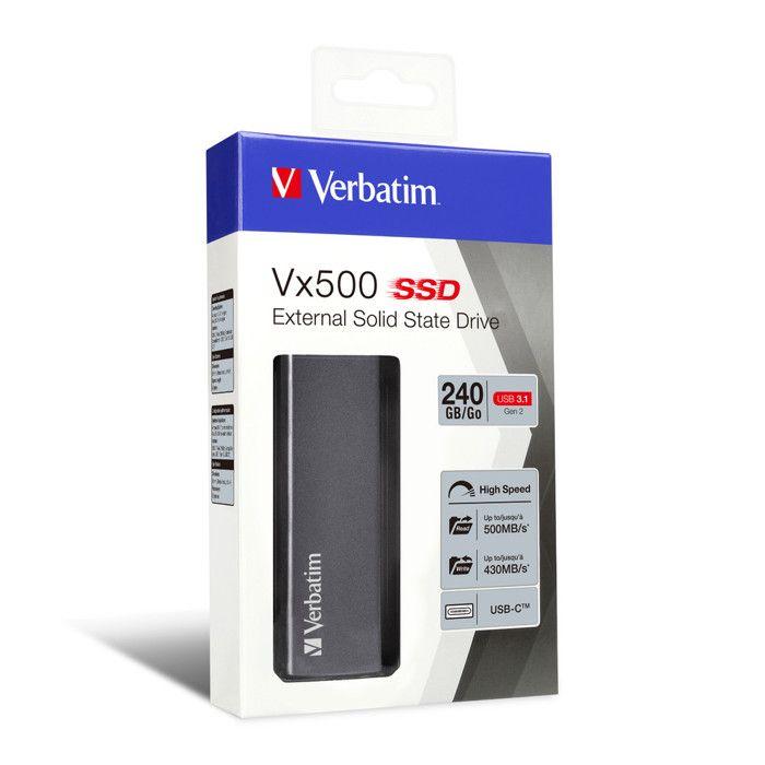 Disque ssd externe vx500 - verbatim - 240 go - usb 3.1 gen 2 - gris