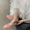 2025 Summer New Suede Bright Pleated Bow Square Head Soft Bottom Thick Heel Bag Head Slippers