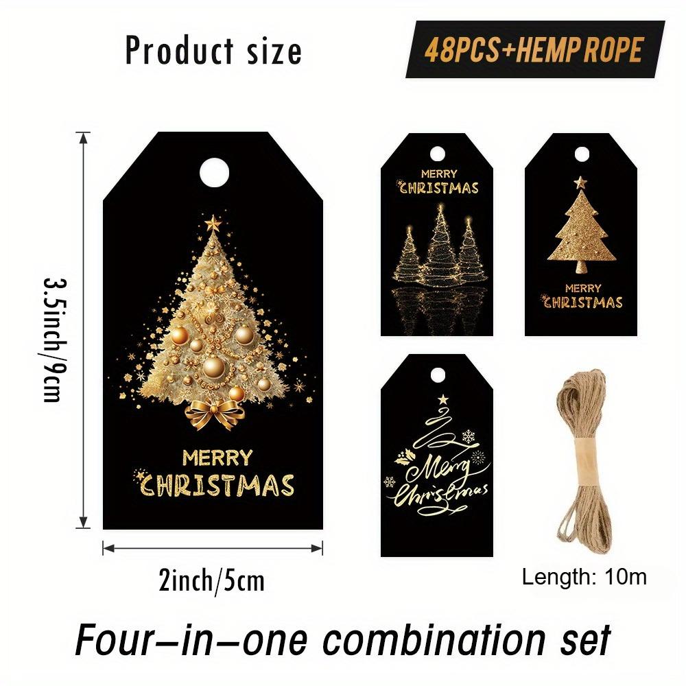 

48pcs Elegant Black & Golden Christmas Gift Tags with Hemp Rope - Luxurious Tree Design, Perfect for High-End Gifts, Decor