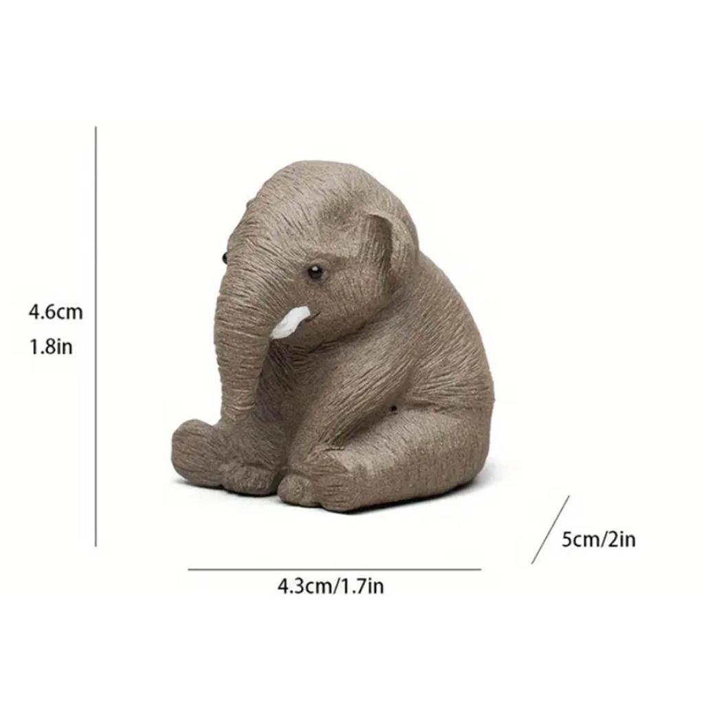 Handmade Sitting Elephant Ornament Small Tea Pet Mini Cute Statue Living Room Tea Table Decoration for Tea Lovers Friend
