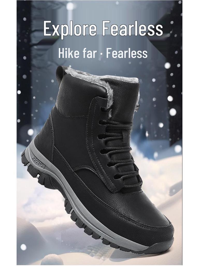 Men's Winter Plus Size High-Top Cotton Snow Boots - Thick Sole, Waterproof, Fleece-Lined for Extra Warmth