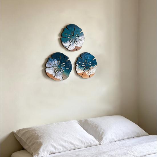 3 Pcs Summer Coastal Wall Decor, Beach Ocean Wave Wall Art, Rustic Wood Carving Nautical Ornament for Bedroom Home Decor