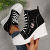 Fashion Floral Embroidered Wedge Ankle Boots for Women Autumn Lace Up High Top Casual Shoes Woman Plus Size Fashion Platform Short Boots