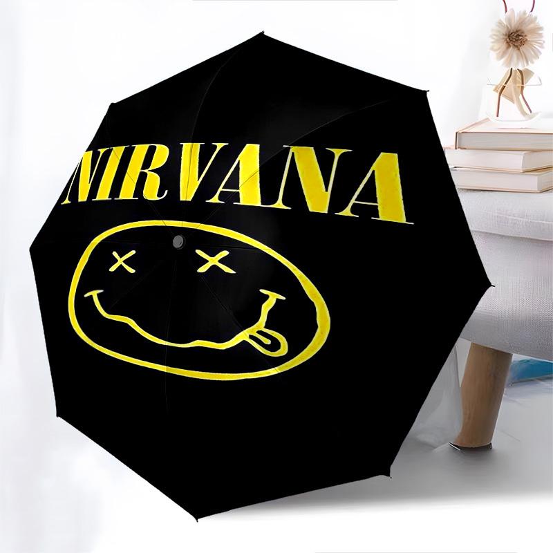 1pc Nirvana Smiley Automatic Open Close Umbrella Windproof Canopy, Automatic Open Close Button10214