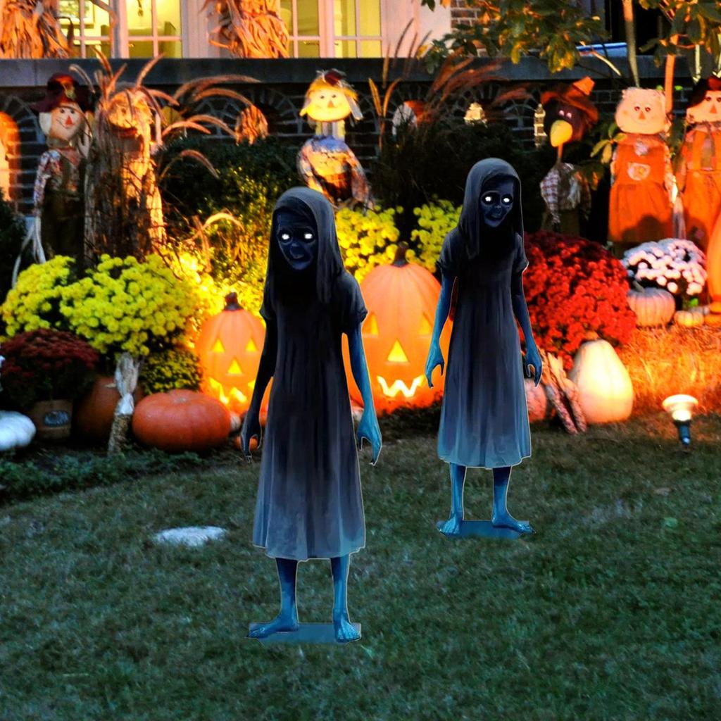 Twins Halloween Yard Signs Stakes Scary Garden Twins Ghost Stakes Decor 2-pieces Halloween Horror Prop For Haunted House Yard