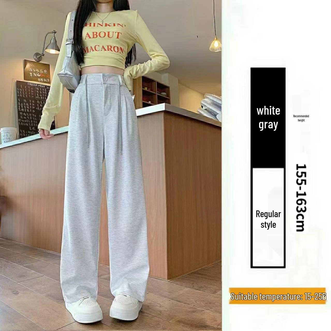 

Women s Gray High-Waist Slimming Straight-Leg Drawstring Pants - Spring Petite Casual Style L for 105-120 jin