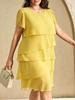 2026 Plus Size Summer Chiffon Cake Skirt Dress - Tummy Concealing, Solid Color