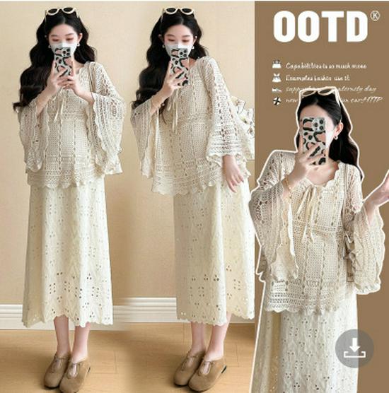 2026 Spring/Summer Maternity Lace Vest Dress with Knit Sun Protection Cover-up M