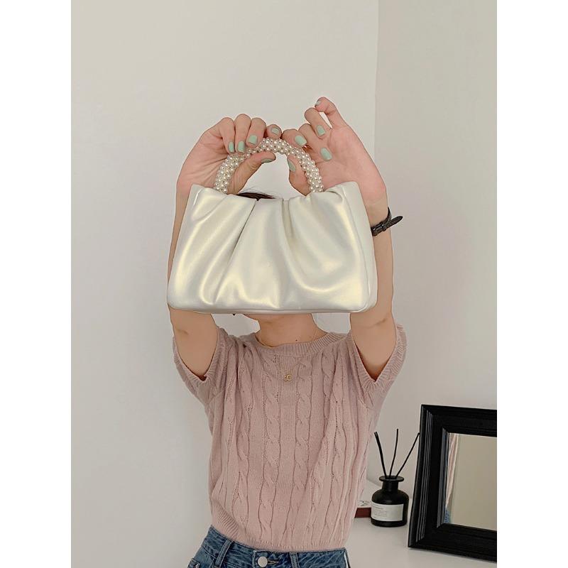 Niche New Women's Bag Temperament Pearl Wrist Fold Cloud Handbag One Shoulder Crossbody Mini Bag Trend