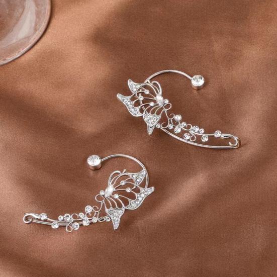 1 Pair Women Prom Ear Cuffs Non-pierced Ear Clips Butterfly Wings Rhinestone Earrings Anti-slip Lightweight