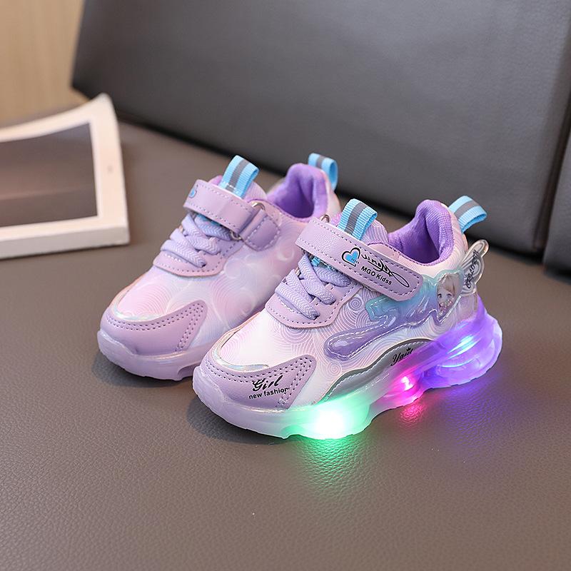 TS JYL JK174 Girls Cartoon Princess Light Up Shoes Leather Upper Soft Sole Casual Sneakers For Kids 24 освещающей изумрудного