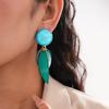 Resin round fringed silver needle earrings retro personalized stud earrings