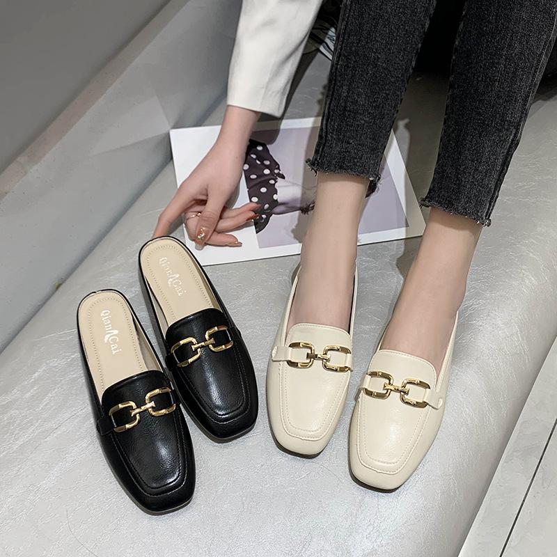 

Baotou half slippers women s summer wear New Year s new lazy Le square head flat bottom half tray women s shoes 40