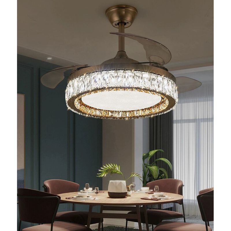 Crystal Fan Lamp Bedroom Dining Room Invisible Ceiling Ceiling Fan Lights Living Room Wind Mute Fan with Lights Chandelier