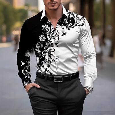 New Men Clothes Spring Autumn Fashion Long Sleeve Shirt Men Business Casual Print Shirt Tops 100% Polyester