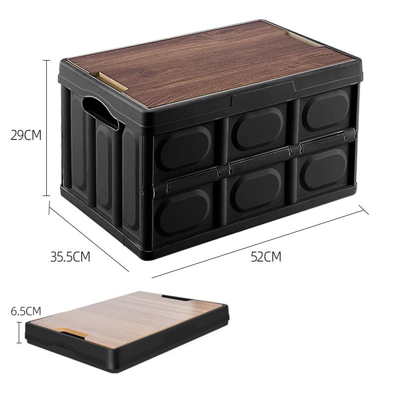 Portable Dual-Use Car and Home Folding Storage Box with Wooden Lid