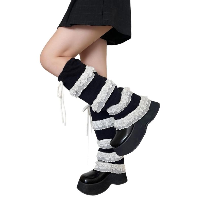 Elegant Ribbon Lace Leg Warmers Breathable Fabric Soft Yarn Stretchy Boot Cover For Homewear And Outfits