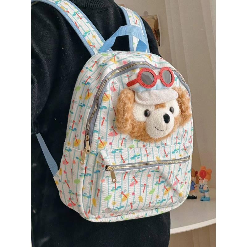 Plush Bear Duffy Schoolbag Backpack Plaid Pattern Travel Bag Gift Kids
