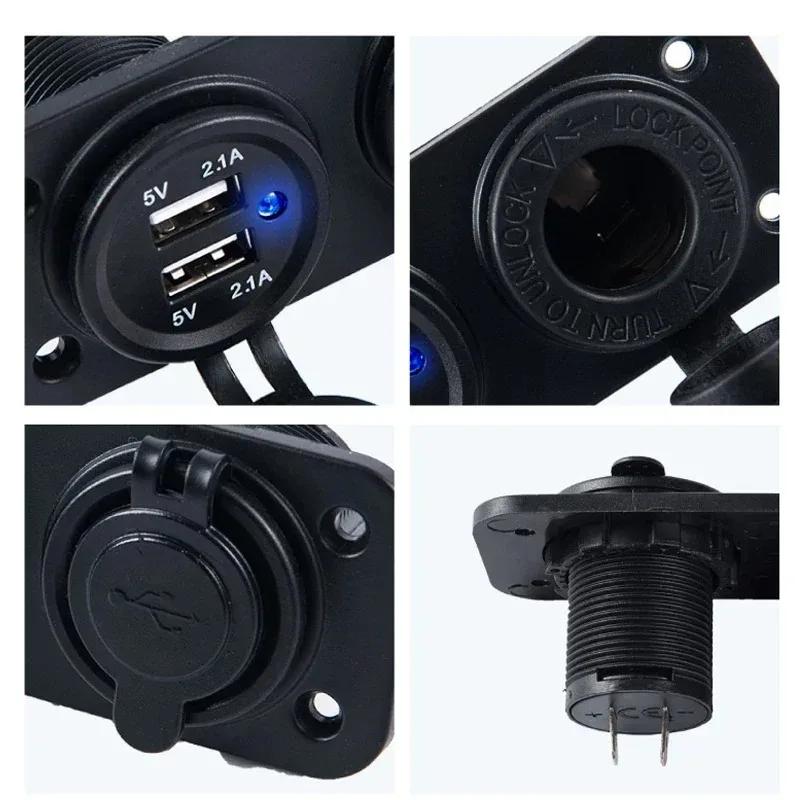 Dual USB Car Cigarette Lighter Socket Splitter 12V Charger Power Adapter Outlet Accessories for Auto Boat Motorcycle Marine RV