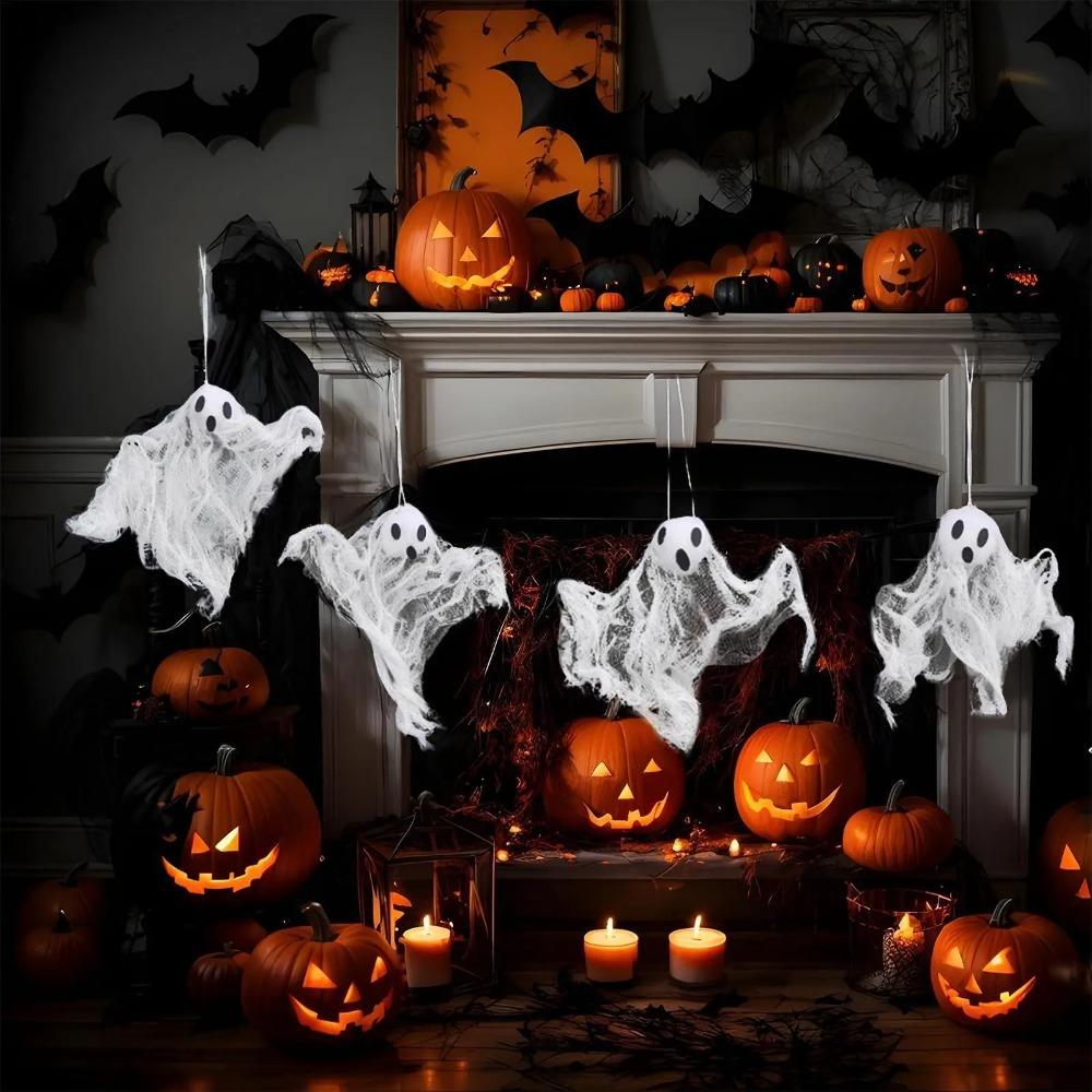 6pcs Spooky Props White Ghost Pendant Trick or Treat Ghost Hanging Ornament  Halloween Festival
