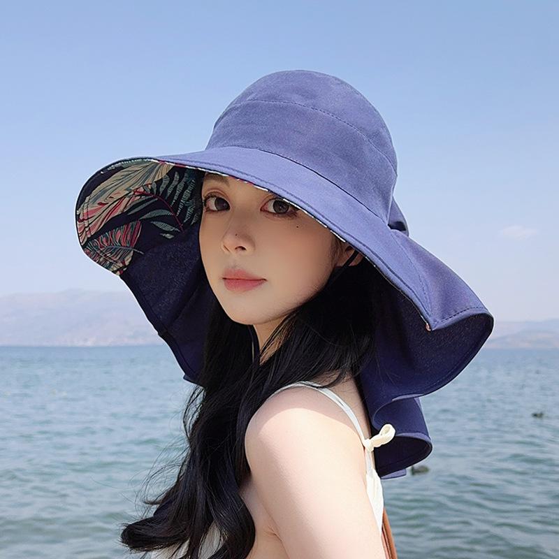 8548 Summer Sunscreen Visor Big Brim Shawl Bucket Hat Fashion Bow Empty Top Ponytail Hat Women