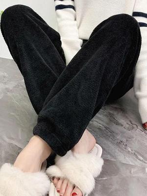 Women's Winter Warm Coral Fleece Sweatpants - Casual and Cozy Sleep or Lounge Pants for Home and Students