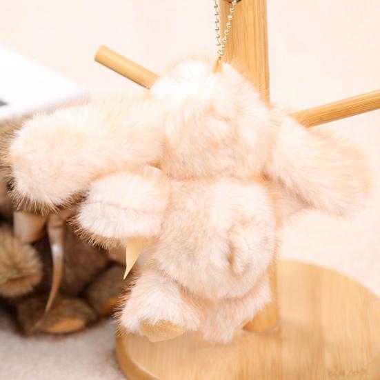 Bunny Plush Keychain Soft Long-Hair Stuffed Rabbit with Satin Bow Metal Clip Decorative Satin Bow Charm for Bags Backpacks Keys