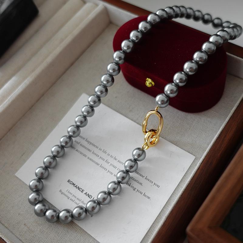 

Imitation Grey Pearl Choker Necklace for Women Man Trend Hip Hop Jewelry Stainless Steel Necklace Fashion Street Accessories