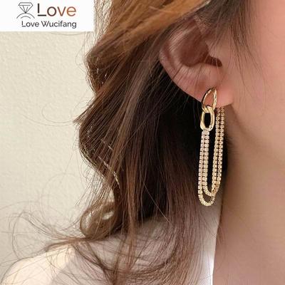 Statement Hanging Long Earrings Fashion Metallic Zircon Paved Chain Earings Jewelry For Women