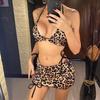 Dwustronny dwuczęściowy strój kąpielowy bikini w panterkę dla kobiet, strój kąpielowy dla kobiet, trzyczęściowy zestaw bikini, strój kąpielowy