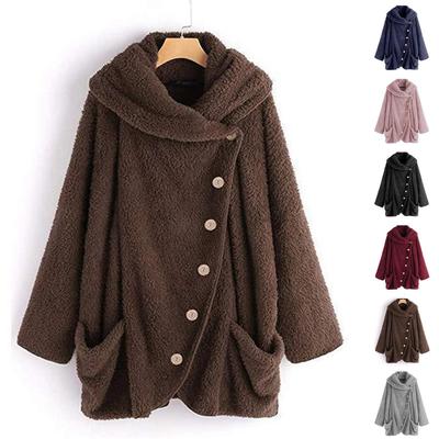 Damesmode Casual Hoge Kraag Pluche Effen Kleur Lange Mouw Met Zak Knoopjas