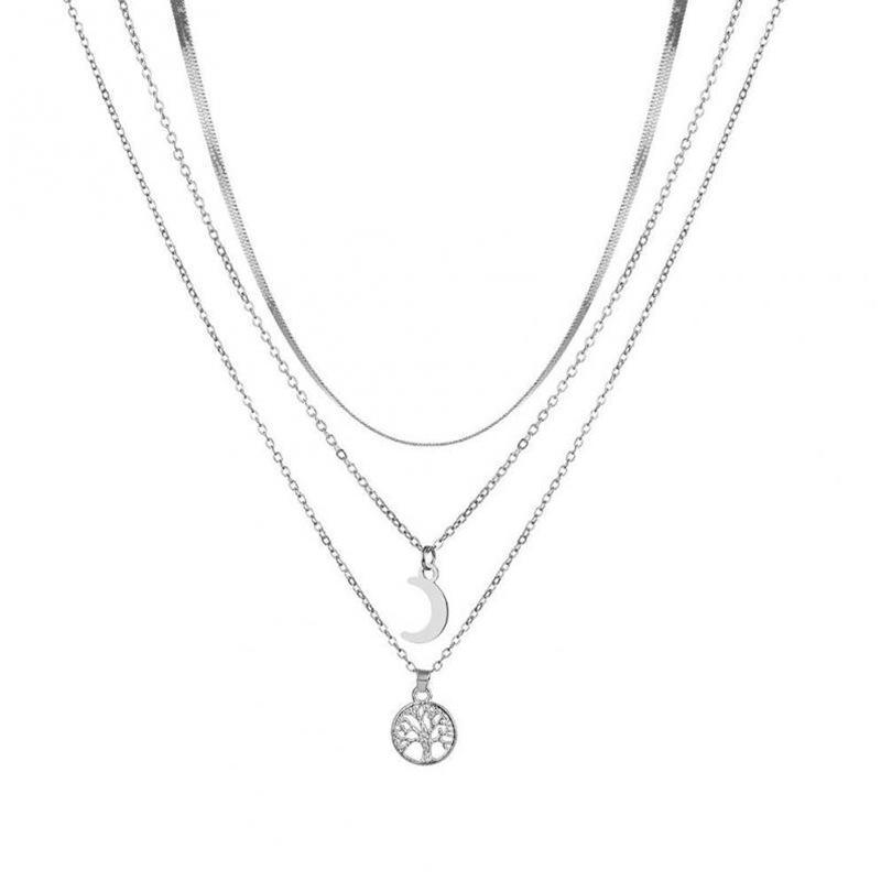 

Vintage Multi-layer Moon Tree of Life Pendant Necklace for Women Bohemia Stainless Steel Chokers Necklaces Jewelry