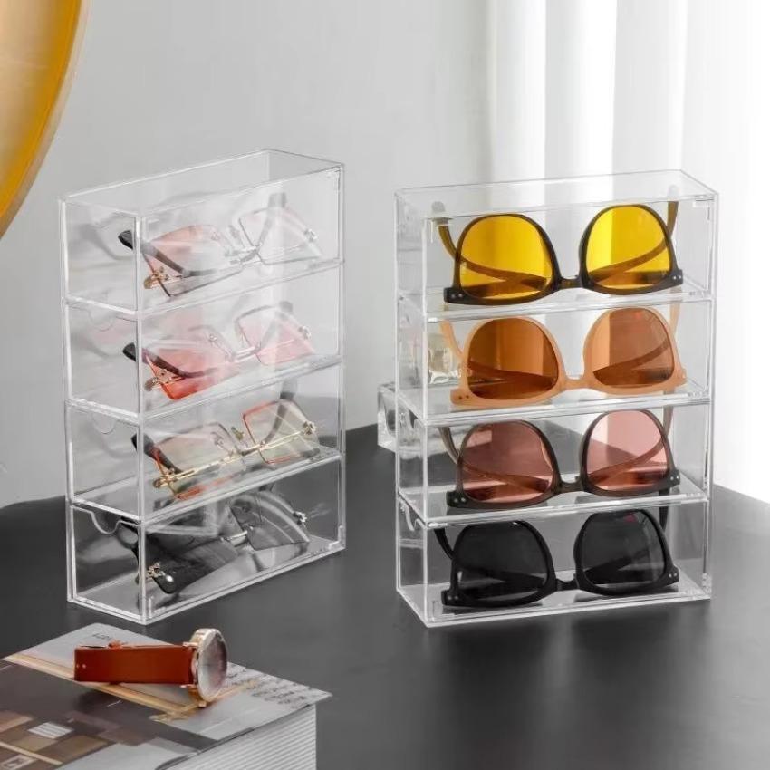 4-layer Plastic Stationery Rack Drawer Storage Box Transparent Dustproof Sunglasses Cosmetic Desktop