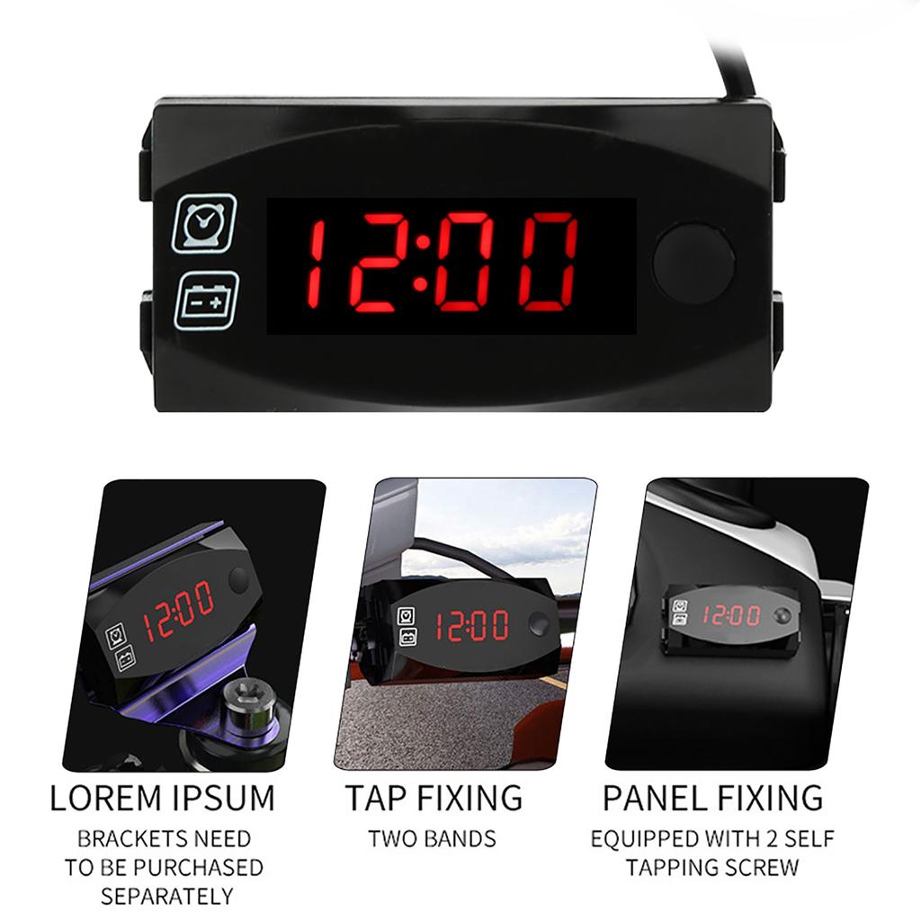 Multifunctional Motorcycle Voltmeter Water Proof Electronic Clock Gauge 2 in 1 LED Meter