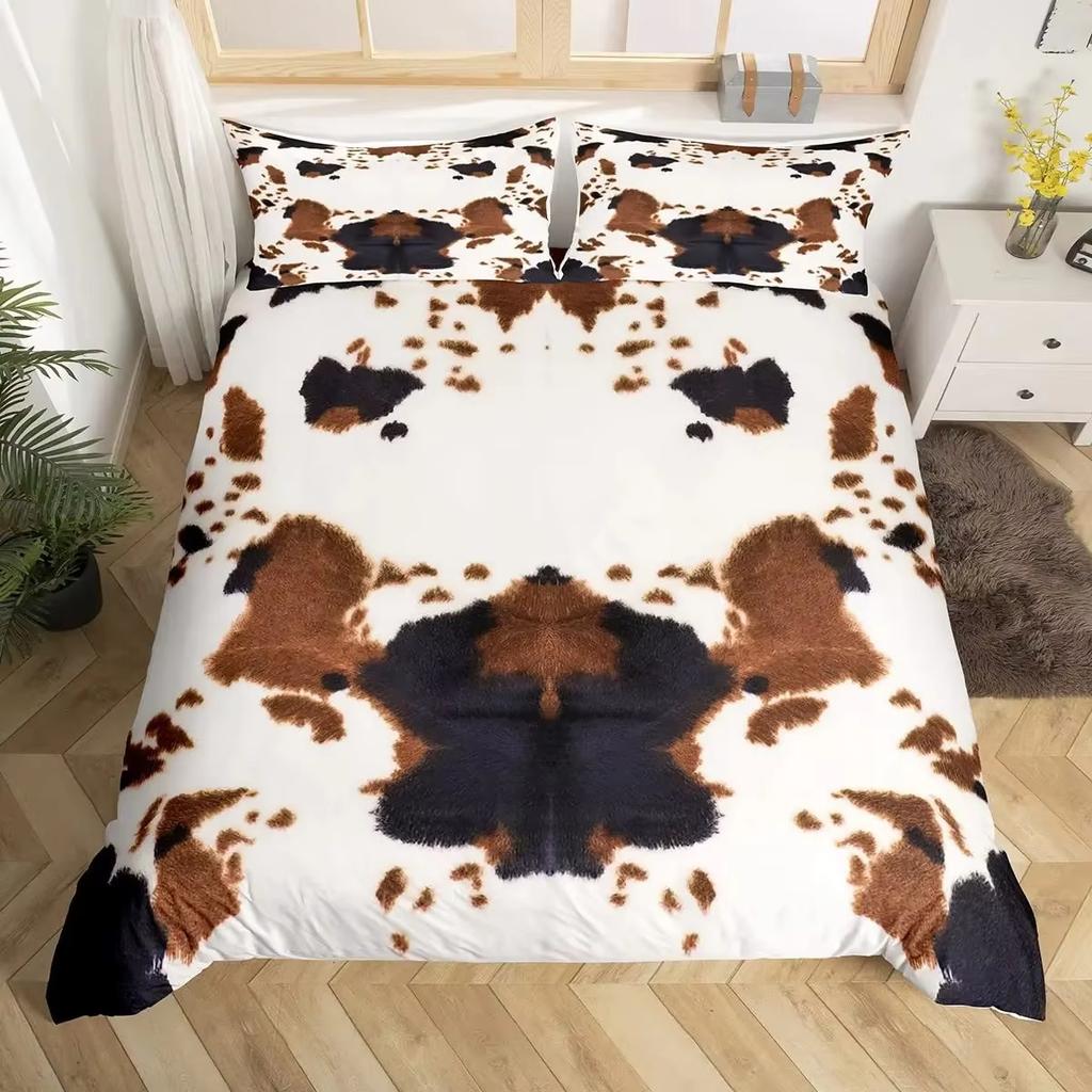 Cow Print Duvet Cover Set Queen Size Brown And White Cow Fur Pattern Bedding Kids Boys Teens Room Decor King Comforter Cover Set